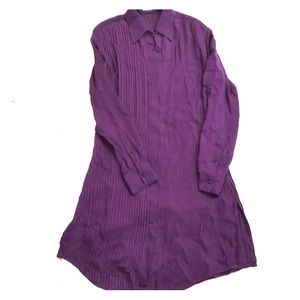 Pin tucked purple tunic silk shirt